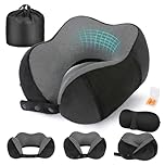 Cirorld Travel Pillow for Airplane, Neck Pillow for Travel, Memory Foam Travel Neck Pillow for Adults, Adjustable & Compact Flight Pillow, Ergonomic Neck Cushion, With Ear Plugs, Eye Mask, Carry Bag