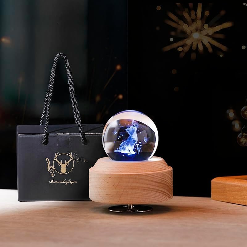 Sinzyo 3D Crystal Ball Music Box Rotating Base,for Birthday,New Year,Valentine's Day Gift,Music Boxes for Women Mom Daughter,Thanksgiving(Circle, Cat, You are My Sunshine)