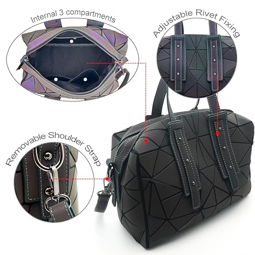 Geometric Boston Handbag for Women Geometric Luminous Purse and crossbody bag Geometric Bags and Holographic shoulder bag Set-G4