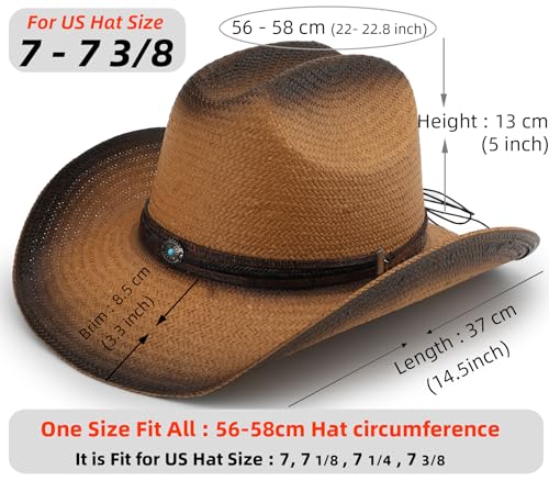 Image of Cowboy Hat for Women, Western Cowgirl Hat, Classic Straw Cattleman Cowboy Hat