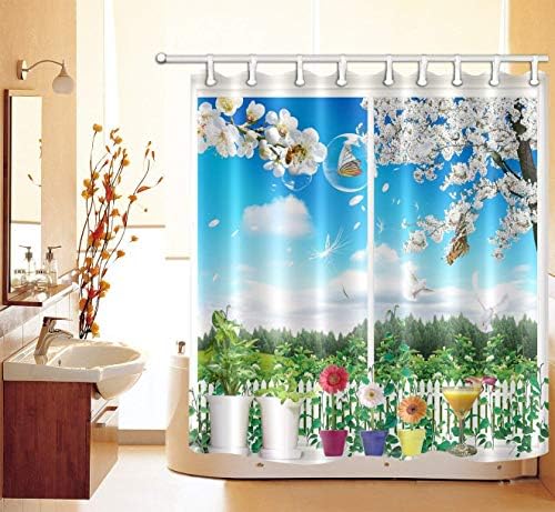 JOOCAR Design Shower Curtain, Rainforest Jungle and Shrubs in Tropical Rain Forest, Waterproof Cloth Fabric Bathroom Decor Set with Hooks