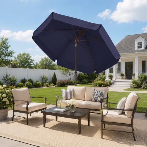 Image of ABCCANOPY 7.5ft Scalloped Patio Umbrella, Outdoor Table Umbrella with Tilt and Crank, Fiberglass Ribs Deck Umbrella for Patio, Pool, Garden, Picnic (Navy Blue)