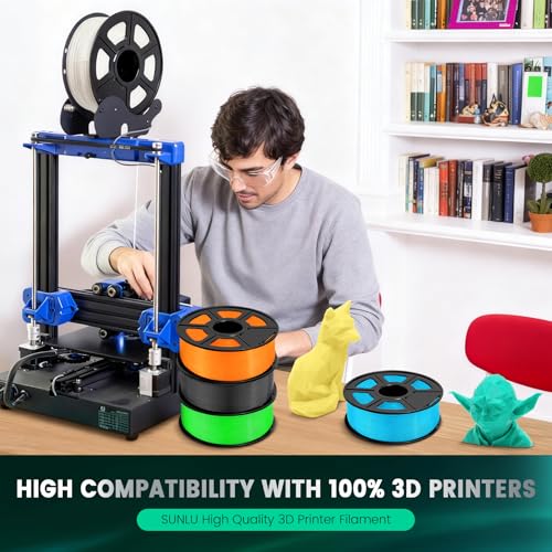 SUNLU 5KG PLA Plus 3D Druckerfilament, PLA+ Filament 1.75mm, Robustes 3D Filament, Kompatibel mit 3D Druckern, 1kg Spule (2.2 Pfund), insgesamt 5kg, Rot+Kleinblau+Grün+Hellgelb+Sonnenorange