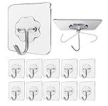 Volunx 10 PCS Heavy Duty self Adhesive Clear Hooks Clear Waterproof 15kg 33lb Plastic Strong Sticky Hook for Bathroom Kitchen Wall Door Metal, Tiles, Wood, Ceramic to Make Garland