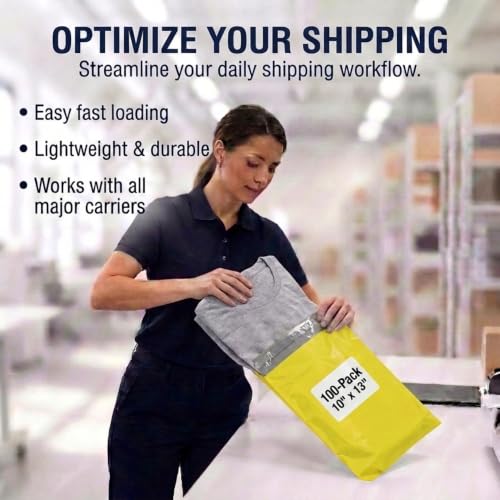 Image of BOX USA Shipping Bags 10 inch x 13 inch (100-Pack) Yellow - Heavy Duty Self-Adhesive Envelope Poly Mailers for Packing, Secure Shipping, & Small Business Mailing