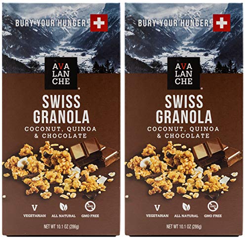 Avalanche Coconut, Quinoa & Chocolate Swiss Granola, 10.1 Ounce Bag (Pack of 2) Non-GMO, All Natural, Kosher, Home Size Packet of Granola, Convenient Snack, Eat Plain, with Milk or Yogurt