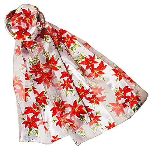 Silver Poinsettia Christmas Scarf - W498SL