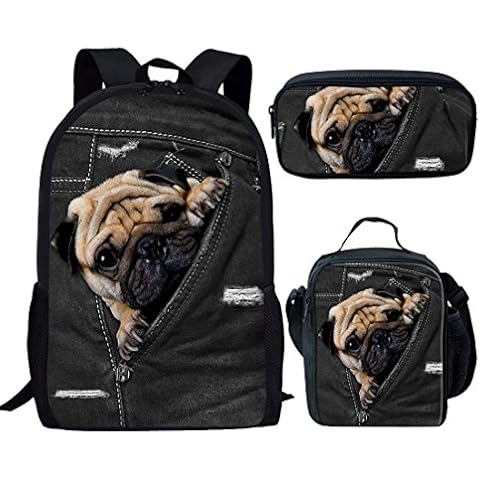 Showudesigns Kids Pug Dog School Backpack Set Cover