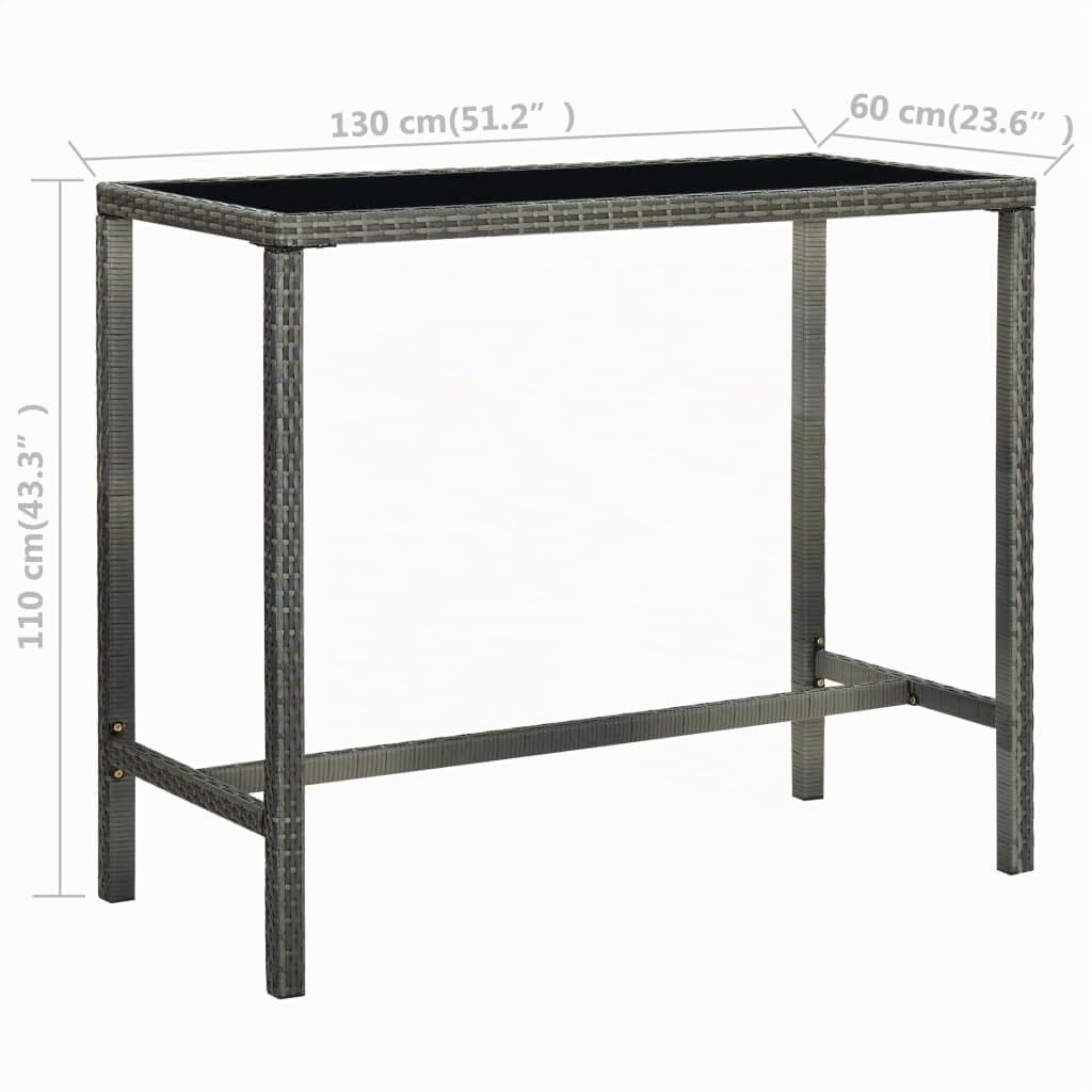 vidaXL Mesa Alta de Jardín Muebles Mobiliario Cocina Salón Sala Estar Hogar Exterior Patio Estable Duradera Ratán Sintético y Vidrio Gris 130x60x110cm