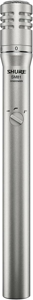 Shure SM81-LC Cardioid Condenser Instrument Microphone | Condenser mic for guitar, piano and cymbals; includes swivel adapter, attenuator lock, windscreen and case