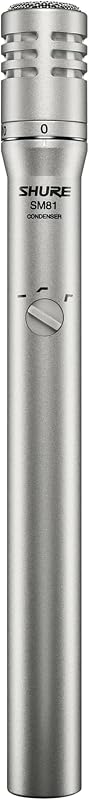 Shure SM81-LC Cardioid Condenser Instrument Microphone | Condenser mic for guitar, piano and cymbals; includes swivel adapter, attenuator lock, windscreen and case