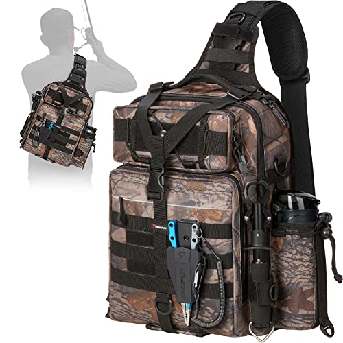 Piscifun Tackle Bag With Rod & Gear Holder - Lightweight Sling Storage Bag, Outdoor Shoulder Pack for Fishing, Hiking, Hunting