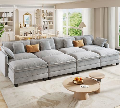 Image of Hanherry Modular Sectional Sofa,Cloud Couch for Living Room,Modern Deep Seat Sofa Chenille Fabric Comfy Couches with Throw Pillows & Movable Ottoman for Apartment
