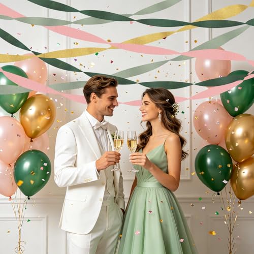 Image of 8 Rolls Sage Green Crepe Paper Streamers Party Decorations for Boho Wedding, Baby Shower, Engagement Party, Spring Party, Birthday Party Supplies