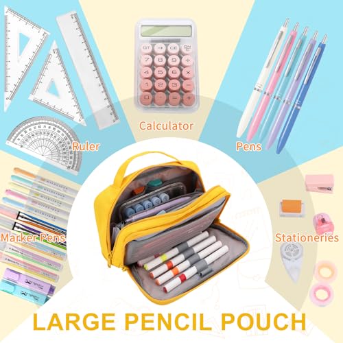VASCHY Pencil Case, Large Cute Pencil Pen Pouch Organizer w Zippers Top Handle School Supplies for Kids,Teens,Students,Adults Yellow by VASCHY - Used condition - Image 7