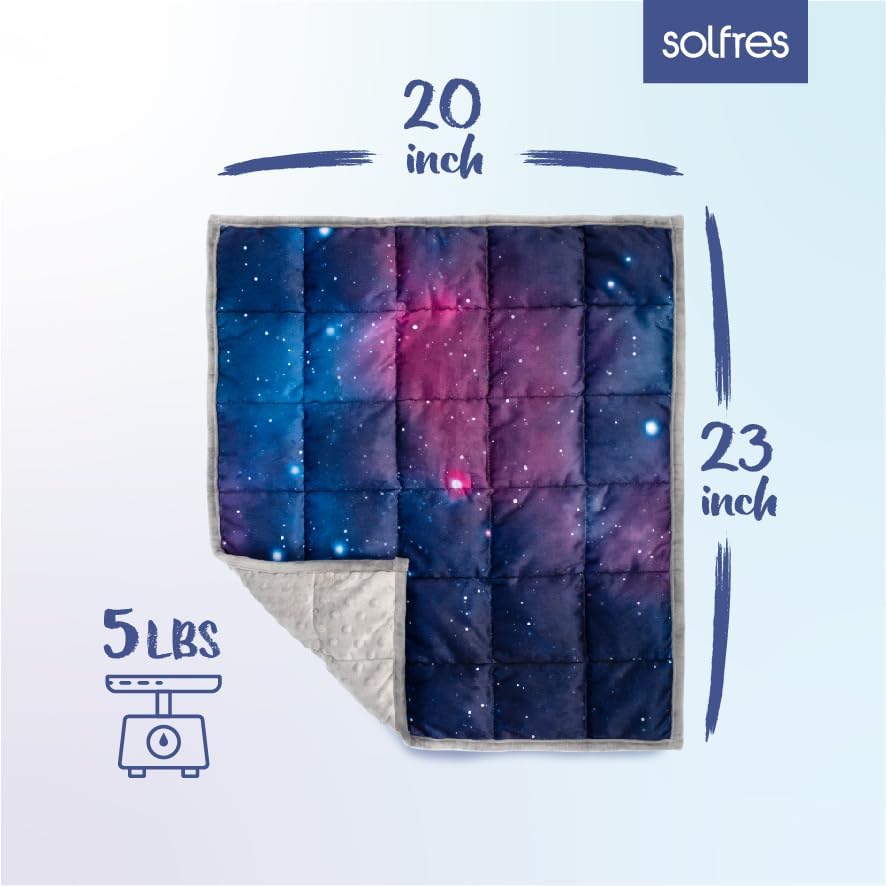 Miniatura 6 de Solfres Manta pequeña con peso de 5 libras para niños y adolescentes, 20 x 23 pulgadas, para terapia del sueño, tamaño de viaje con cuentas de
