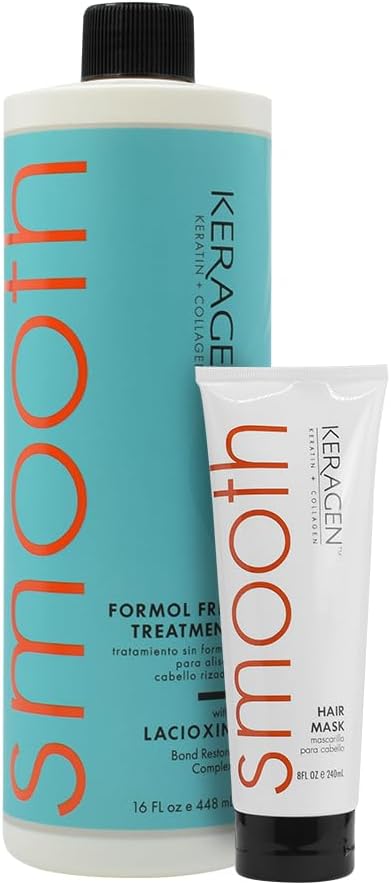 Hair Repair Duo: Mask for Dry Damaged Hair (8 Oz) + Brazilian Keratin Smoothing Treatment (16 Oz) - Deep Conditioning, Frizz Control, Formaldehyde-Free, Fine to Medium Tresses