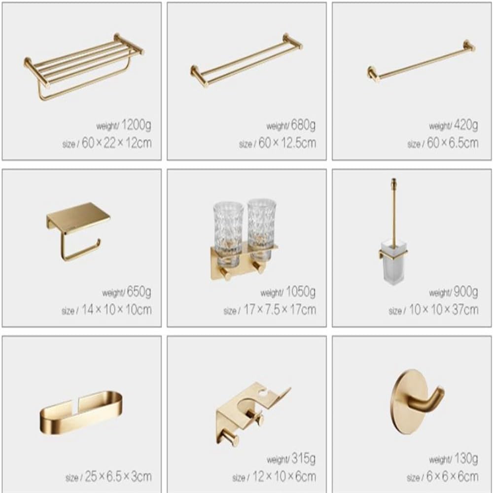 Bathroom Accessories Set Brushed Gold Brass Towel Ring/Rack Paper/Toilet Brush/Hair Dryer Holder Hooks Coner Shelf Bath Hardware,Towel Ring