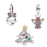 Feitery Charms Compatible Pandora Pulseras y Collares Santa's Charm y Perlas para Mujer Regalo de Cumpleaños, Zirconia cúbica