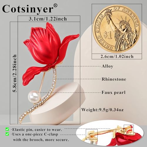 Image of Red Rose Brooch for Women - Elegant Costume Jewelry Pin for Dresses, Hats & Scarves