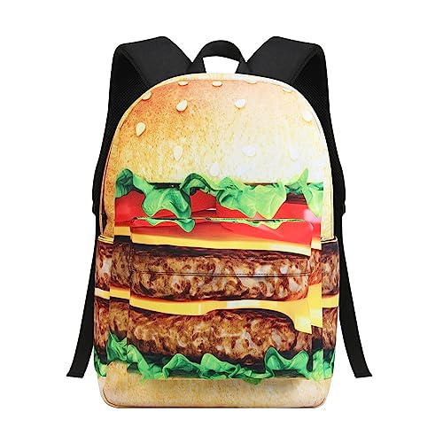 Wibanky Mochilas escolares para meninos e meninas do ensino médio, Mochila de hambúrguer, 17.3 Inch, Desenho animado