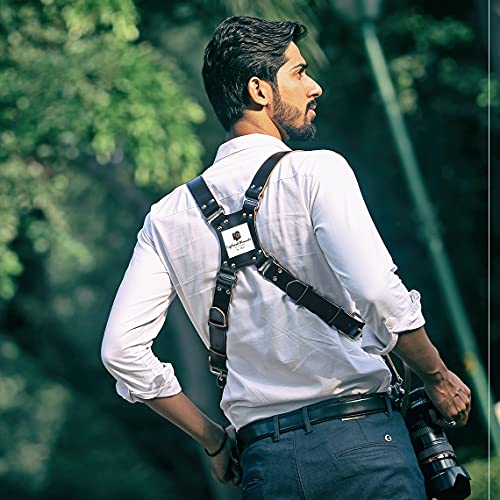 Image of Golden Arrow Leather Camera Strap Belt with Personalised Logo (Black)