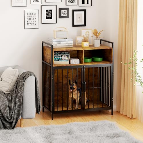 aboxoo 32/40 Inches Furniture Style Dog Crate for Medium Small Dog,Indoor Dog Kennels with Drawers Storage(Rustic Brown) - Image 4