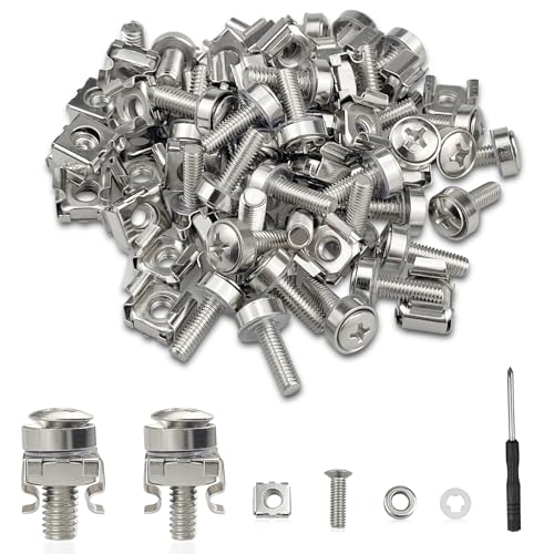 40Pcs M5 M6 Cage Nuts,Cabinet screws Rack Mount Server Shelves Bolts & Washers Nut Tool Bolts Washers Set for Network Cabinets(with Screwdriver)