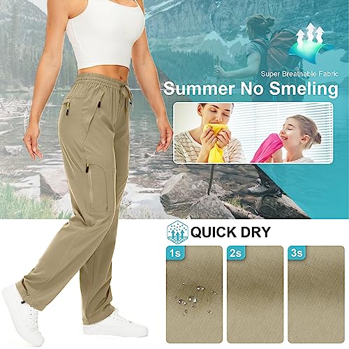 yeyity Wanderhose Damen Leichter Quick Dry Outdoorhose Atmungsaktiv Cargohose UV-Schutz Trekkinghose Funktionshose Jogginghose(6608,Khaki,M)
