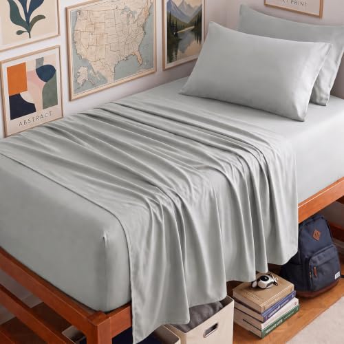 Image of CozyLux 4-Piece Twin XL Sheets, Fits 18-21 Inch Mattresses, Oeko-TEX | 2 Pillowcases, 1 Flat Sheet and 1 Fitted Sheet with All-Around Elastic and 21-Inch Deep Pocket for a Secure Fit, Light Grey