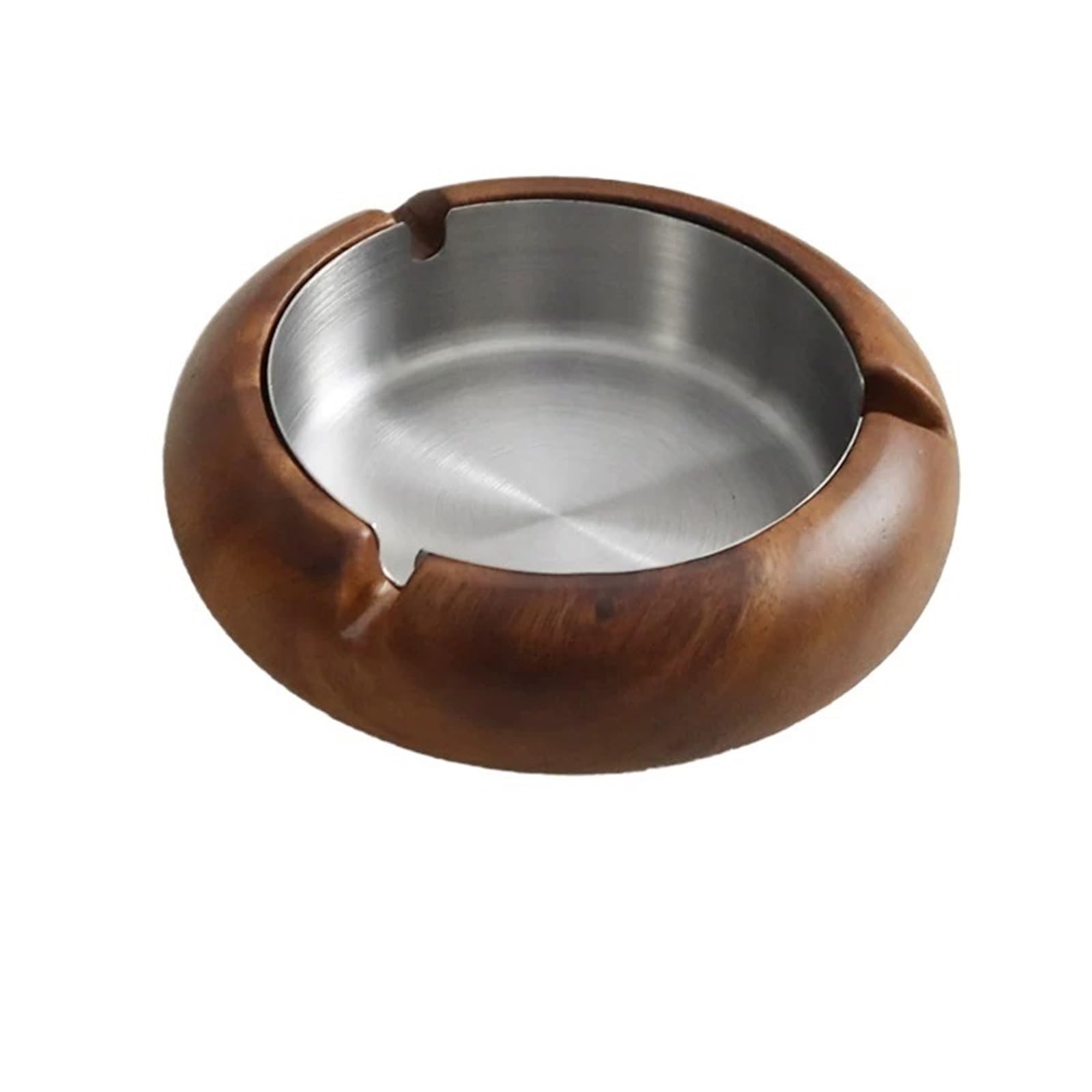 Zhaoj24-05 Cigar Ashtrays Wooden Circular Stainless Steel Retro Hotel Living Room Household Ashtray(Medium)