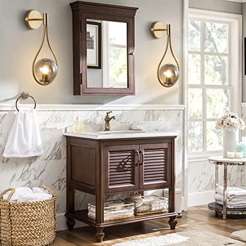 Bokt Modern Golden Metal Wall Sconce Mid Century Simple Wall Lights Farmhouse Wall Lighting Fixture Gold Round Ball Smokey Grey Globes Ceiling Bedside Reading Light For Study Laundry Living Room… #TOP2