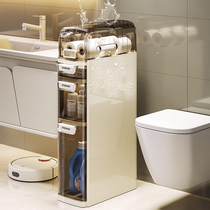 Crevyteg Armoire de rangement étroite pour salle de bain avec tiroirs transparents et roulettes – Meuble de rangement étroit pour salle de bain, cuisine,...