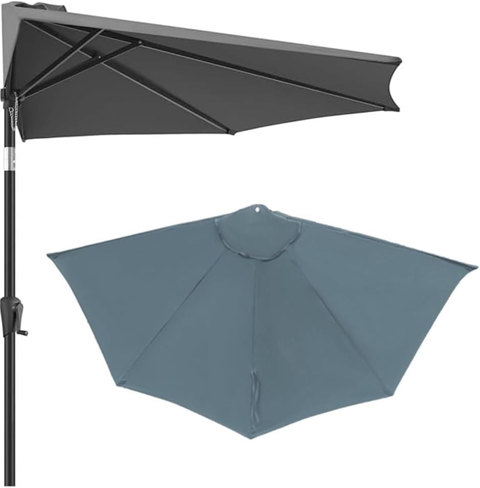 Demi-Parasol Toile de Rechange 270/300cm 5 Baleines, Tissu Imperméable pour Parasol de Jardin Terrasse Balcon, Housse de Remplacement Extérieur(O2,10ft/300cm)