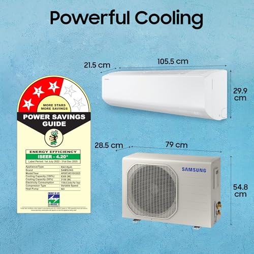 Image of Samsung 2 Ton 3 Star AI Inverter Smart Split AC (BESPOKE AI, Energy Saving, Wi-Fi, Voice Control, Powerful Cooling, 100% Copper, 4 Way swing, Convertible 5in1, Model AR50F24D1XHNNA, White)