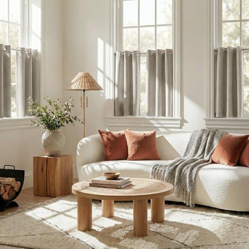 Image of NICETOWN 100% Blackout Linen Curtains 40 inches Long, White Liner Composite Grommet Short Window Treatments Sound Dampening Home Decors for Kitchen /Cafe, Beige, 2 Panels,W34 x L40