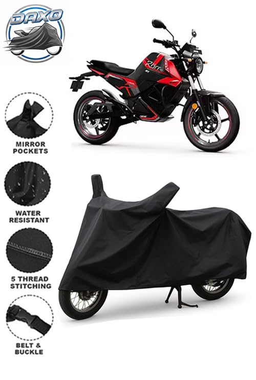 Image of Daxo Waterproof Bike Cover for Oben Rorr EZ | All Weather Protection from Rain, Dust, UV Rays & Scratches with Mirror Pockets & Buckle Belt | Rorr EZ Bike Cover