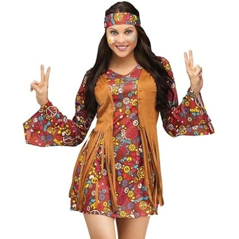 60s Hippie Fancy Dress Ladies Hippy 1960s-1970s Womens Costume Adult Outfit (14) Brown Cover