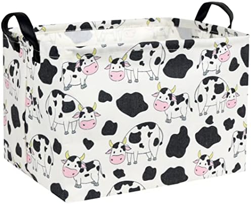 TIBAOLOVER Cow Print Basket Nursery Baby Basket Kids Storage Basket Rectangular Cute Toy Storage Bin Organizer Shelf Book Basket Cow Room Decor(Cow)