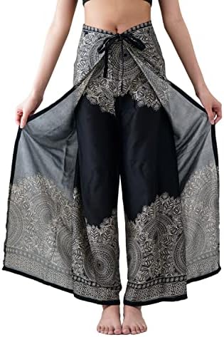 B BANGKOK PANTS Women's Boho Palazzo Pants Wide Leg Yoga Wrap Tie Up Waist