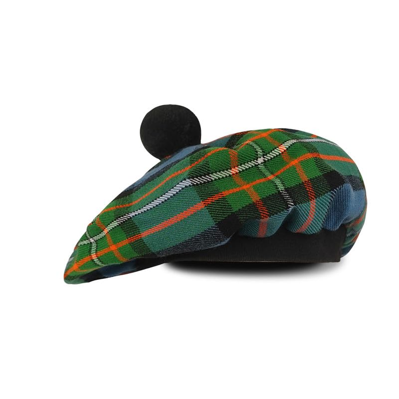 Image of Scottish Tam O' Shanter Hat Tartan Bonnet Pom Pom Wool Flat Cap One Size