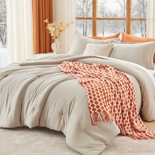 Image of MUXHOMO King Size Comforter Set, All Season Ultra Soft Down Alternative Bedding - 3 Piece Lightweight Bed Set Includes 1 Comforter (104 inchx90 inch) and 2 Pillow Shams (20 inchx36 inch), Linen