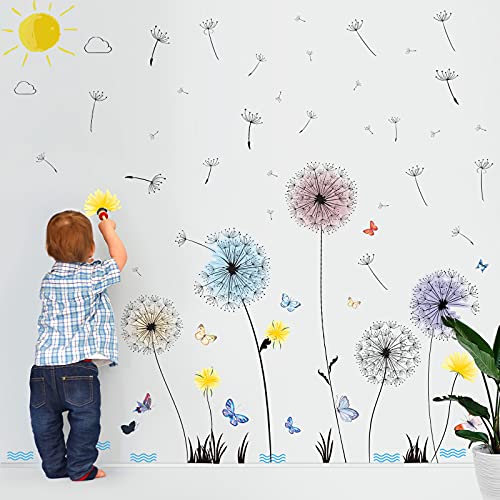 3 Sheets Dandelion Wall Decals Peel And Stick Flying Flowers Butterflies Wall Stickers Dandelion Wall Art Sofa Backdrop Bedroom Living Room Tv Wall Decorations #TOP6