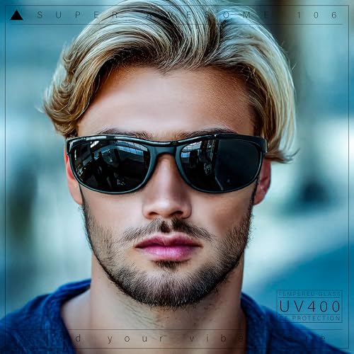 Mens Tempered Glass Plastic Biker Style Rectangular Oval Sunglasses2