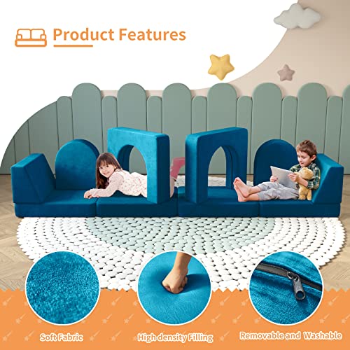 Wanan Kids Couch 10Pcs, Toddler Couch With Modular Kids Couch For Playroom Bedroom, 10 In 1 Multifunctional Toddler Couch For Playing, Creativing, Sleeping, Indoor Kids Sofa (Blue) #TOP4