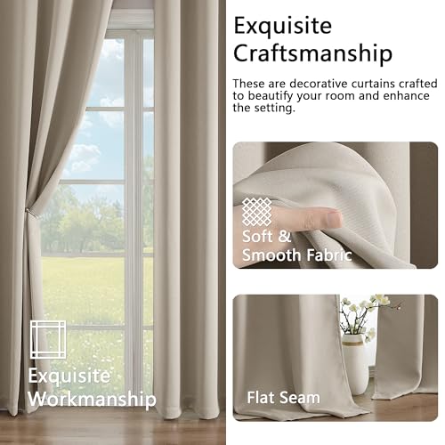 Image of Simplebrand Stone Extra Long 10ft Curtains for Patio 120 Inches Long 2 Panels Set, Room Darkening Light Blocking Solid Thermal Insulated Energy Saving Grommet Noise Reducing Curtains, 50 Wx120 L