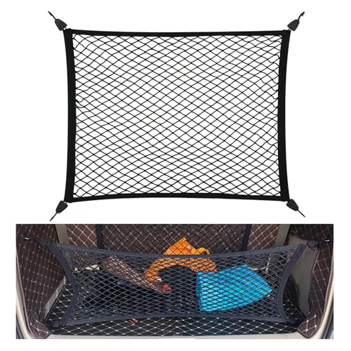 OMJMYY Filet de Rangement Coffre de Voiture 80x60cm Extensible Jusqu'à 200 x110cm Filet Coffre Voiture pour Bagages avec 4 Crochets Bagages Fixe en Extensible...