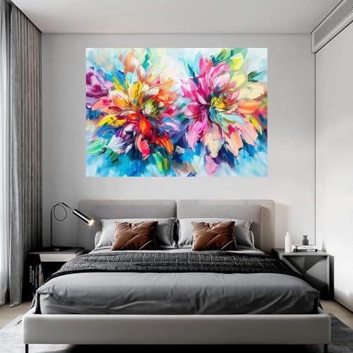 Tableau de fleurs abstraites moderne WODJEM 70x100cm encadré