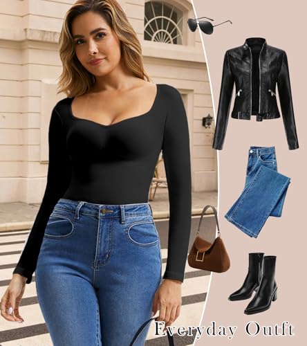 Women's Long Sleeve V-Neck Shapewear Tops, Tummy Control Compression Shirts - image 7