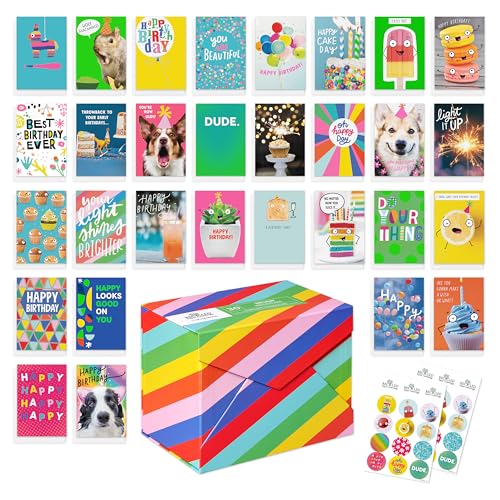 Recycled Paper Greetings 30-Count Funny Birthday Card Assortment with Envelopes, Seals, and Storage Box by Vicky Barone